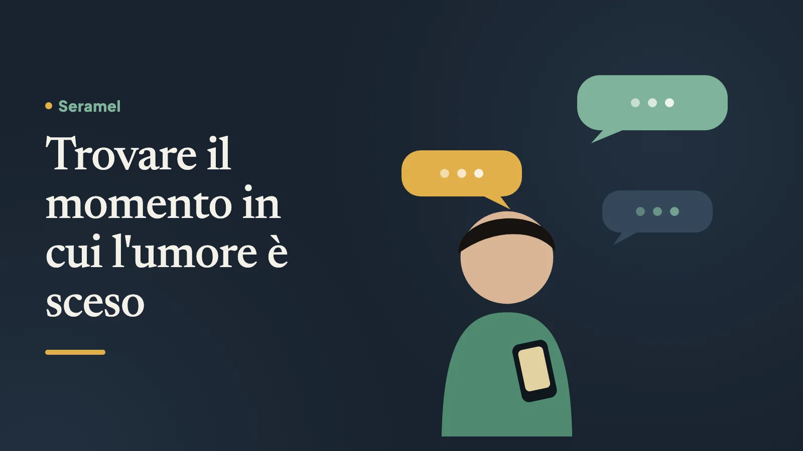 Uomo sui sessant'anni in una cucina di campagna nelle Marche che scrive sul telefono la sera: capire perché mi sento giù.