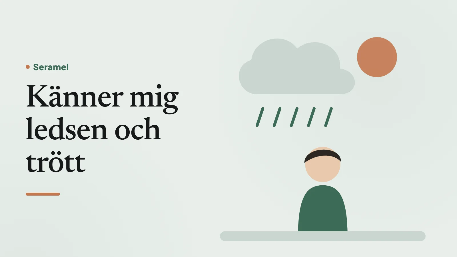 Kvinna i soffan en mörk vintereftermiddag i Örebro, trött och eftertänksam, känner sig ledsen och trött
